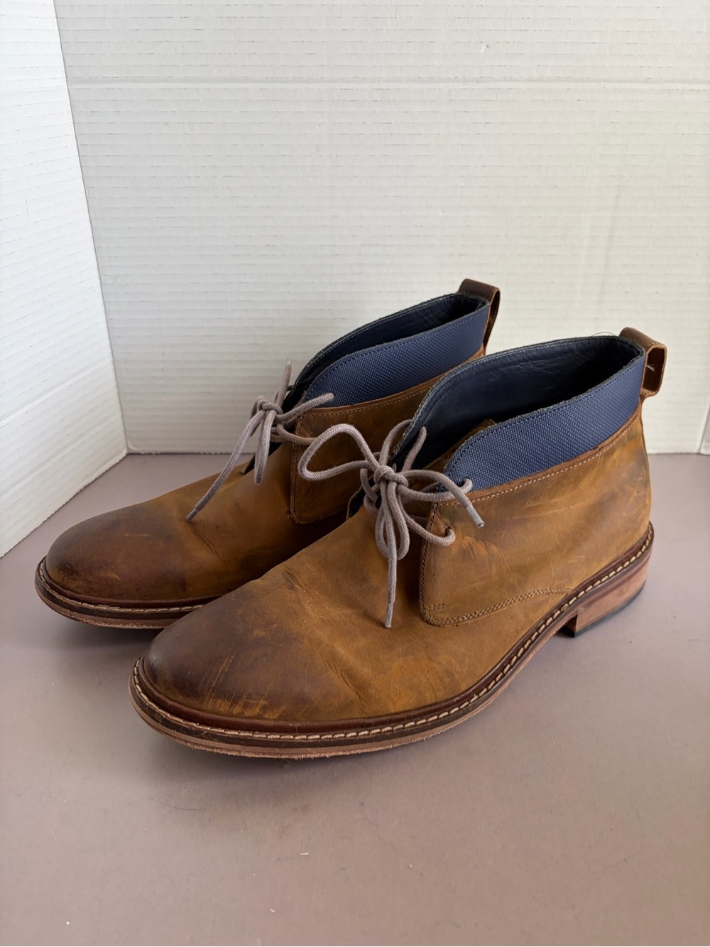 Cole Haan Brown Leather Chukka Boots with Navy Collar